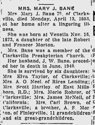 Mary Jane Bane obit